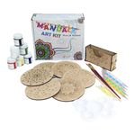 StepsToDo Wooden Dot Mandalas Paint Kit F. Tea Coaster Set. Mandal Art. Set of 6 of Wooden Circular Base of 4 inch. with Wooden Case. Dot Tools, Acrylic Colours, Brush and Paiting Dish