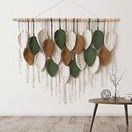 Weldomcor Macrame Wall Hanging Large Tapestry Woven Wall Hanging Boho Macrame Leaf Wall Decoration Feather Chic Woven Art for Bedroom Living Room Decoration(A)