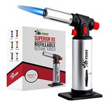 Jo Chef Kitchen Torch, Blow Torch - Refillable Butane Torch with Safety Lock & Adjustable Flame & Fuel Gauge - Culinary Torch, Creme Brûlée Torch for Cooking Food, Baking, BBQ + Free Recipe eBook