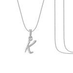 AKSHAT SAPPHIRE Letter K Necklace Sterling Silver Initial English Alphabet Pendant For Kids | Letter Necklace For Kids Upto 4 Years | (Snake Chain: 12 Inches)