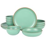 Gibson Home Rockabye Rockaway Dinnerware Set, Service for 4 (Melamine), Matte Green