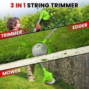 Cordless Electric Grass Strimmer 21V – 2 Batteries, Adjustable Blades, Telescopic Lightweight Garden Trimmer with Roller, Green