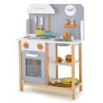 COSTWAY Wooden Kids Play Kitchen, Pretend Kitchen Toy Set with Cookware Accessories, Realistic Sound, Cute Clock, Spice Rack & Dish Rack, Children Role Play Chef Cooking Set for Boys & Girls