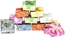 Findout 12 Kraft Cardboard Jewelry Boxes - Small Earring and Ring Boxes - Vibrant Colors with Sparkling Ribbon Jewelry Packaging- Christmas Tree Decorations - 5x5x2.4cm"