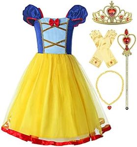 ReliBeauty Girls Elastic Waist Backless Princess Dress Costume with Accessories Yellow, 4T/120