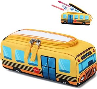 LEDAOU Cute Pencil Case for Kids Girls Boys Pencil Pouch kawaii Pen Pencil Box Bag Holder for School Students (Yellow School Bus)