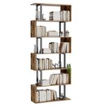 Gadroad 6 Tier Geometric Bookcase, Black Book Shelves, Modern Corner Bookcase Storage Shelf Wood for Bedroom, Living Room, Home Office, Rustic Brown