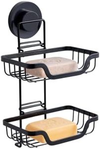 TAILI Double Layer Soap Holder, Drill-Free Bar Soap Dish Tray Suction Cup, Draining for Shower Wall, Bath Storage, Rustproof Stainless Steel Sponge Holder for Tub, Kitchen, Black