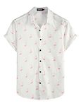 VATPAVE Mens 100% Cotton Hawaiian Flower Shirts Button Down Short Sleeve Beach Shirts Summer Casual Aloha Shirts 3X-Large White Flamingo Funky Shirts