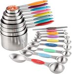 Measuring Cups and Spoons Set Stainless Steel Including 8 Stackable Measuring Cup 8 Double Sided Magnetic Measuring Spoons with 1 Leveler for Dry and Liquid Ingredients