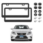 2PCS Car Carbon Fiber License Plate Frame,License Plate Cover Kit with Screws Washers Caps Fit Standard Canadian License Plate,Stylish Car Decor License Plate Protector for Car