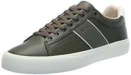 BOSS Men's Aiden Logo Block Leather Low Top Sneaker, Dark Kiwi, 7