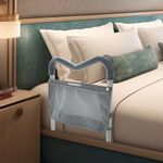 Sturdy Bed Rail for Elderly Adults，Safety with adjustable heights, M-shape grab bar assist from directions，Storage Pocket, Medical Bed Guard,Gifts for seniors (Light Grey Handle)