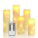 Flameless Candles,Battery Candles with String Lights. Battery Powered LED Candles.Flickering Candles with Remote Control and Timer. Fanzri 5 Candles Set for Seasonal and Festive Celebrations