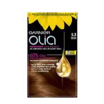 Garnier Olia 5.3 Golden Brown, oil-powered, no-ammonia. 100% grey coverage. Luminous, long-lasting, vibrant golden brown hair color with ultimate shine and softness.