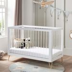 Babymore Acrylic Kimi Cot Bed Up to 4 Years Old - Hairpin Metal Legs with 3 Adjustable Mattress Base Positions, Convertible Toddler Bed, Eco-Friendly Acrylic Spindles, Teething Rail & Safety Certified