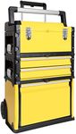 BIG RED ATRJF-C305ABDY Torin Stackable Rolling Tool Box with Portable Metal Toolbox Organizer, Separate Rolling Upright Trolley Tool Chest with Wheels and 2 Drawers for Garage or Workshop - Yellow