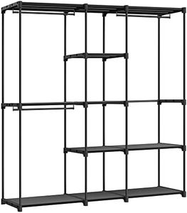 SONGMICS Portable Open Wardrobe, Clothes Rack, Freestanding Wardrobe with Clothes Rails and Fabric Shelves for Bedroom, 43 x 182 x 182 cm Black RYG037B02