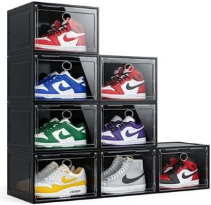Yukui LLc Large Shoe Boxes Clear Plastic Stackable, 8 Pack Drop Side Shoe Storage Boxes with Magnetic Door, Shoe Storage Organizer Sneaker Storage Display Fit up to US Size 13 Black