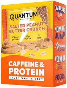Quantum Energy Square - Energy Bar with Caffeine & 10g Protein - Healthy Snack On the Go - Vegan, Gluten, Soy & Dairy-Free, Salted Peanut Butter 8Pack