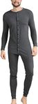 COLORFULLEAF Men's Cotton Thermal Underwear Union Suits Henley Onesies Base Layer, Dark Grey