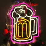 Eufrozy Led Neon Sign for Man Cave, Pink Beer Led Neon Light Sign 10 Dimmable Led Sign Lightning USB Powered Led Lights Signs for Home Bar Wall Decor Bedroom Teen Boy Party Birthday Gifts Decoration