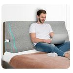 Upholstered Headboard Queen Size Padded Linen Fabric Head Board Can Replace Bolster Triangle Bed Wedge Backrest Reading Pillow Headboard Panels Positioning Support Pillow as One(59x8x20 Inches)