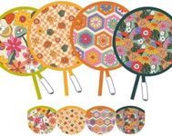 SUJJY 4 Pack Retro Hippie Hand Fan Foldable Multi-Role Round Fans for Travel, Events, Graduation, Indoor & Outdoor (Joyful)