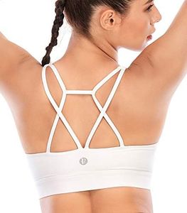RUNNING GIRL Sports Bras for Women Backless Padded Sports Bra Tank Top Long Line Gym High Impact Sports Bra Push up(WX2569White,XXL)