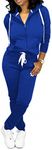 CLOCOR Track Suits for Women Set - Casual 2 Piece Outfits Sweatsuit Pocket Hoodies Long Sleeve with Patchwork Pants Set, 2-light Blue, Large