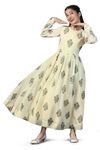 Fashion Dream Girl's Floral Printed Maxi Length Dress(FDGDRS00117 LYL 40_Light Yellow_13-14Yrs)