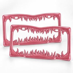 DMSE Shark Teeth Cool License Plate Frames, Raised 3D (Pink) Frame 2 Pcs
