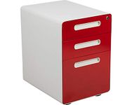 Flash Furniture 3-Drawer Mobile Filing Cabinets, White and Red, 21" L x 16" W x 24" H