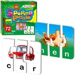 72 Word Spelling Puzzles with Error-Correction Mechanism in 3 Pieces, Perfect for Preschool Learning (36 Block Double Sided)