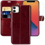 MONASAY iPhone 11 Wallet Case,6.1-inch [Glass Screen Protector Included][RFID Blocking] Flip Folio Leather Cell Phone Cover with Credit Card Holder for iPhone 11, Burgundy