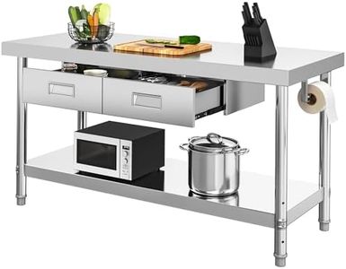 YITAHOME 60" X 24" Stainless Steel Table with Paper Towel Holder and 2 Drawers, NSF Work Table with Drawer, Metal Table Prep Table for Home Kitchen Restaurant Garage Warehouse