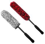 YeewayVeh Car Wheel Brush, 2 Pack Soft Lightweigh Microfiber Wheel Brush and Wool Fiber Wheel Brushes Cleaning Tools for Car Truck SUV Motorcycle Tire Rim Fenders Engine Exhaust Tips Car Washing Kit