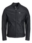 Jack & Jones Men's Jjerocky Jacket Noos Faux Leather, Black (Black Pattern:pu), XS