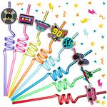 24 Pieces 90s Theme Straws 90's Rock Disco Party Supplies 1990's Retro Plastic Drinking Straws 90's Party Decorations for Birthday Disco Dancing Parties 8 Styles, 8 Colors