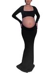 Bhome Maternity Photoshoot Dress Long Sleeve Sexy Cut-Out Backless Maternity Maxi Gown Photography Outfits, Black, X-Large