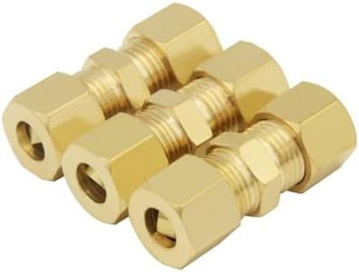 Hooshing 3PCS Brass Compression Fitting 1/4" Tube OD x 1/4" OD Union Connector Straight Coupling