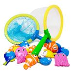 Boley 14PC Sinking Dive and Grab Net Fishing Pool Toys for Kids - Underwater Sinking Fish and Net Toy for Summer Pool Parties Great as Party Favors