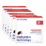 ATTITUDE Dishwasher Pods, Plant-Based & Vegan, Phosphate-Free Detergent Tablets, Naturally Derived, Unscented, 26 Count (Pack of 6)