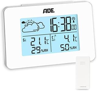 ADE Digitale Wetterstation Funk mit Außensensor | Innen und Außentemperatur | Luftfeuchtigkeitsmesser | animierte Wettervorhersage | Funkwecker mit Schlummerfunktion | weiß