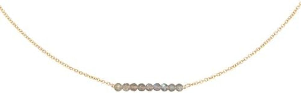 Dainty Beaded Labradorite Bar Necklace,18K Gold Plated Delicate Handmade Faceted Natural Labradorite Stone Necklaces for Women