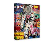 Room Decor Paintings Street Graffiti Picture 1 Panel Canvas Abstract Astronaut Wall Art Colorful Modern Artwork Home Decor for Living Room Giclee Framed Gallery-wrapped Ready to Hang 12x16inch