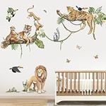 decalmile Jungle Animals Tree Branch Wall Stickers Safari Lion Leopard Tiger Wall Decals Baby Nursery Kids Room Playroom Wall Decor