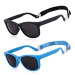 MAXJULI Baby Infant Sunglasses Safe, Soft, With Adjustable Strap 0-24 Months BPA Free（Black/Black+Blue/Black）