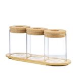 UgyDuky 3Pcs Desktop Glass Planter Plant Propagation Terrarium Glass Planting Pots with Wood Lid Tabletop Plant Terrarium with Bamboo Base Tray Water Planting Glass Vase for Hydroponic Plants (A)