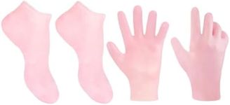 HEALLILY 1 Set Moisturizing Gloves and Socks Set Silicone Gel Spa Gloves Callus Remover Socks Foot Care Socks Beauty Hand Mitts Size S (Pink)